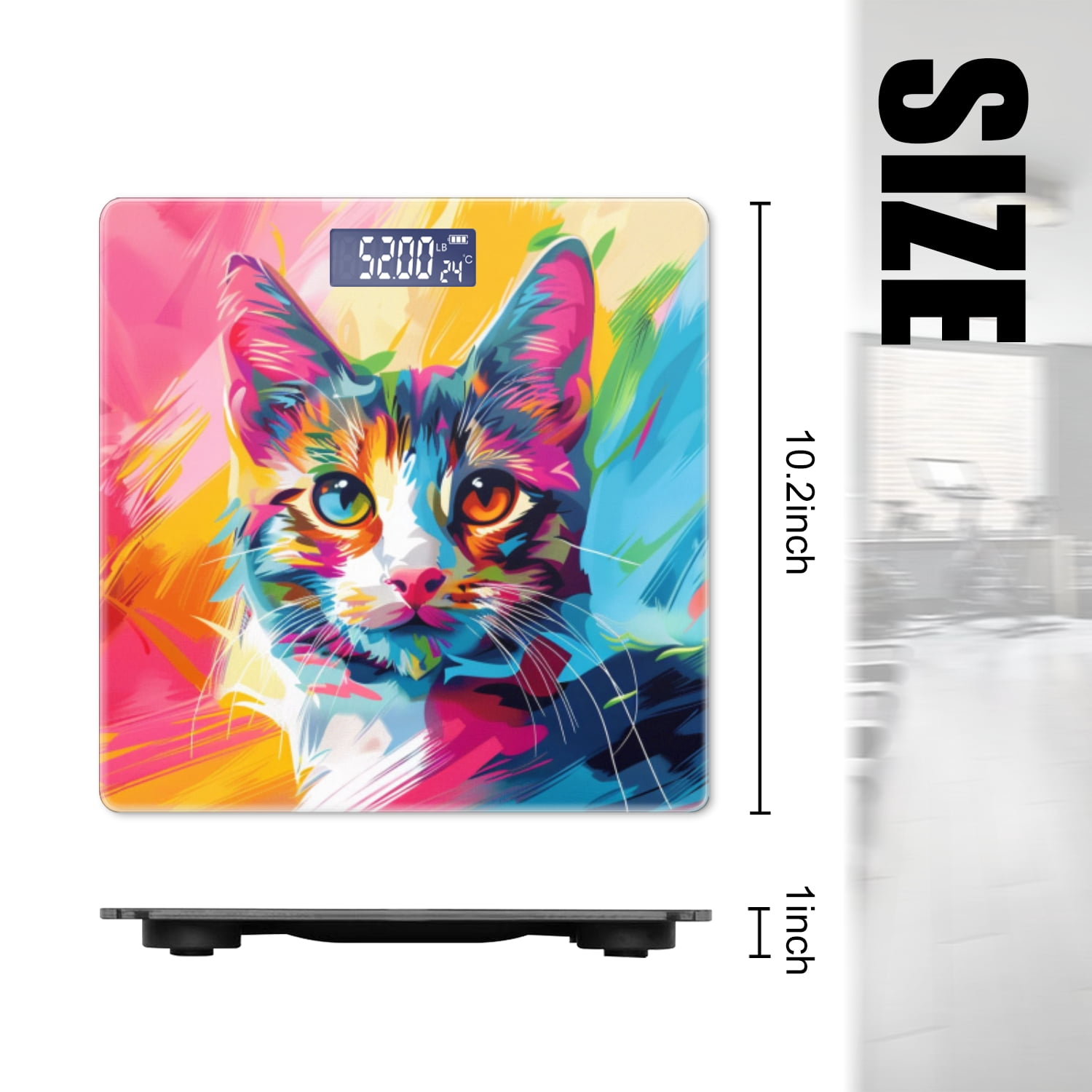 Bathroom Scale, Highly Accurate Digital Body Scale,Precisely Measures Weight up to 400 lbs-Vibrant And Colorful Painting Of Adorable Cat