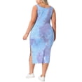 thumbnail image 3 of Vestido de verano sin mangas para mujer de talla grande Agnes Orinda, con diseño de teñido anudado, abertura lateral, escote en V, casual, midi, en color púrpura y azul, talla 2X, 3 of 5