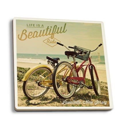 - Lavallette, New Jersey - Life is a Beautiful Ride - Beach Cruisers - Lantern Press Photography (Set of 4 Ceramic Coasters - Cork-backed, Absorbent)
