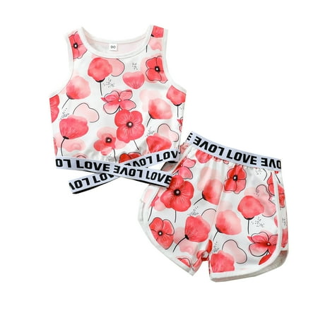 

Rovga Girls Outfit Sets Toddler Kids Girls Clothes Casual Floral Sunflower Sleeveless Top Floral Shorts 2Pcs Outfits Set Toddler Girls Clothing