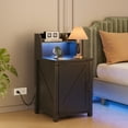 thumbnail image 2 of Nightstand with Charging Station & LED Lights, Holaki 18" End Table with Adjustable Storage Shelf and Barn Door, Sofa Side Table with Magnetic Door for Living Room, Bedroom, Black, 2 of 10