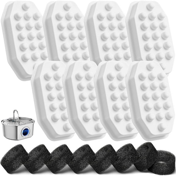 Official Cat Fountain Replacement 8 Pack Filters & Pre-Filter Sponges for 108oz/3.2 Stainless Steel Pet Water Fountain