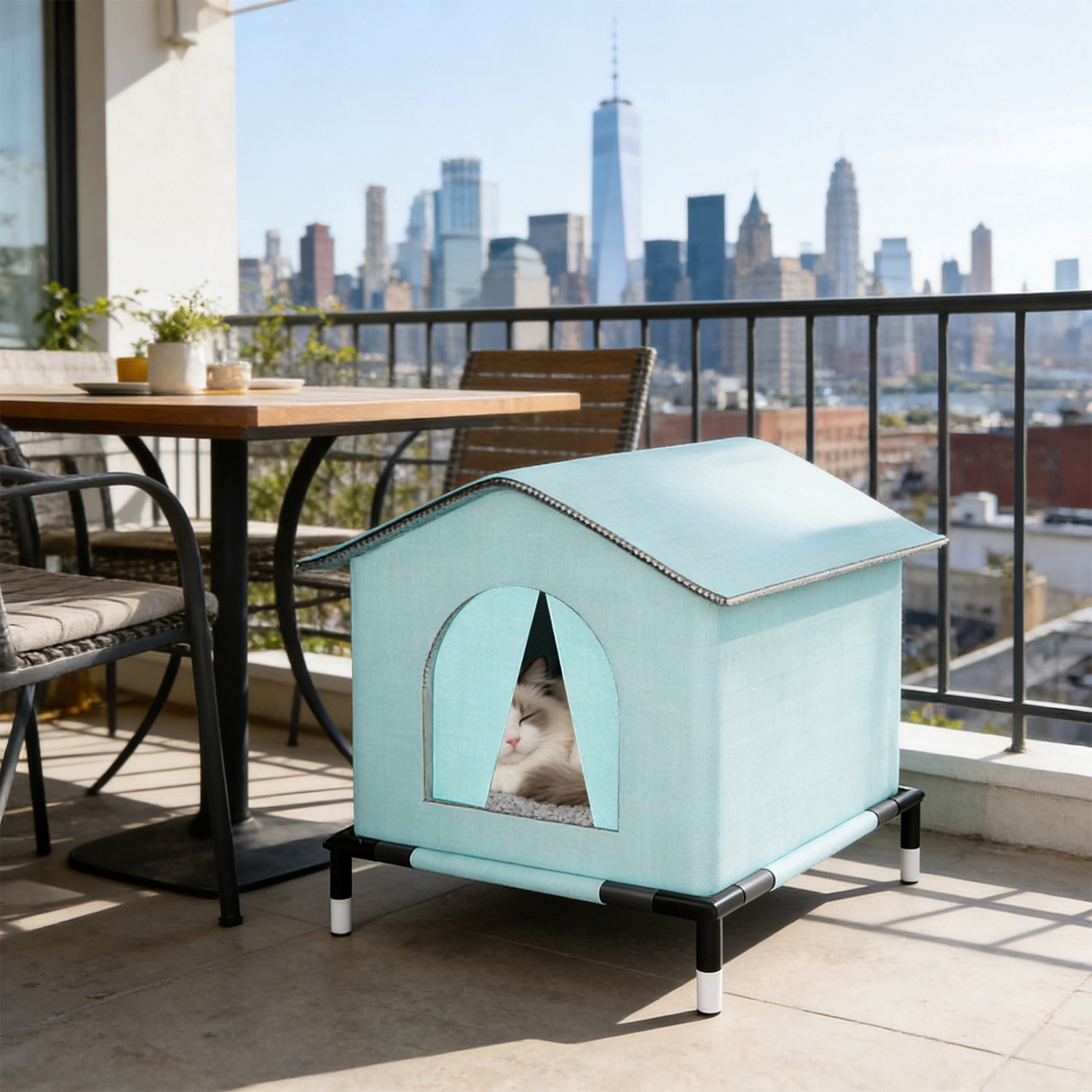 VAIFTILNO Outdoor Cat House for Feral Cats, 13x13x15.8in Waterproof Sun Protection Pet Tent, Insulated Cat Shelter for All Seasons, Portable Feral Cat Bed for Porch, Yard (More Colors)
