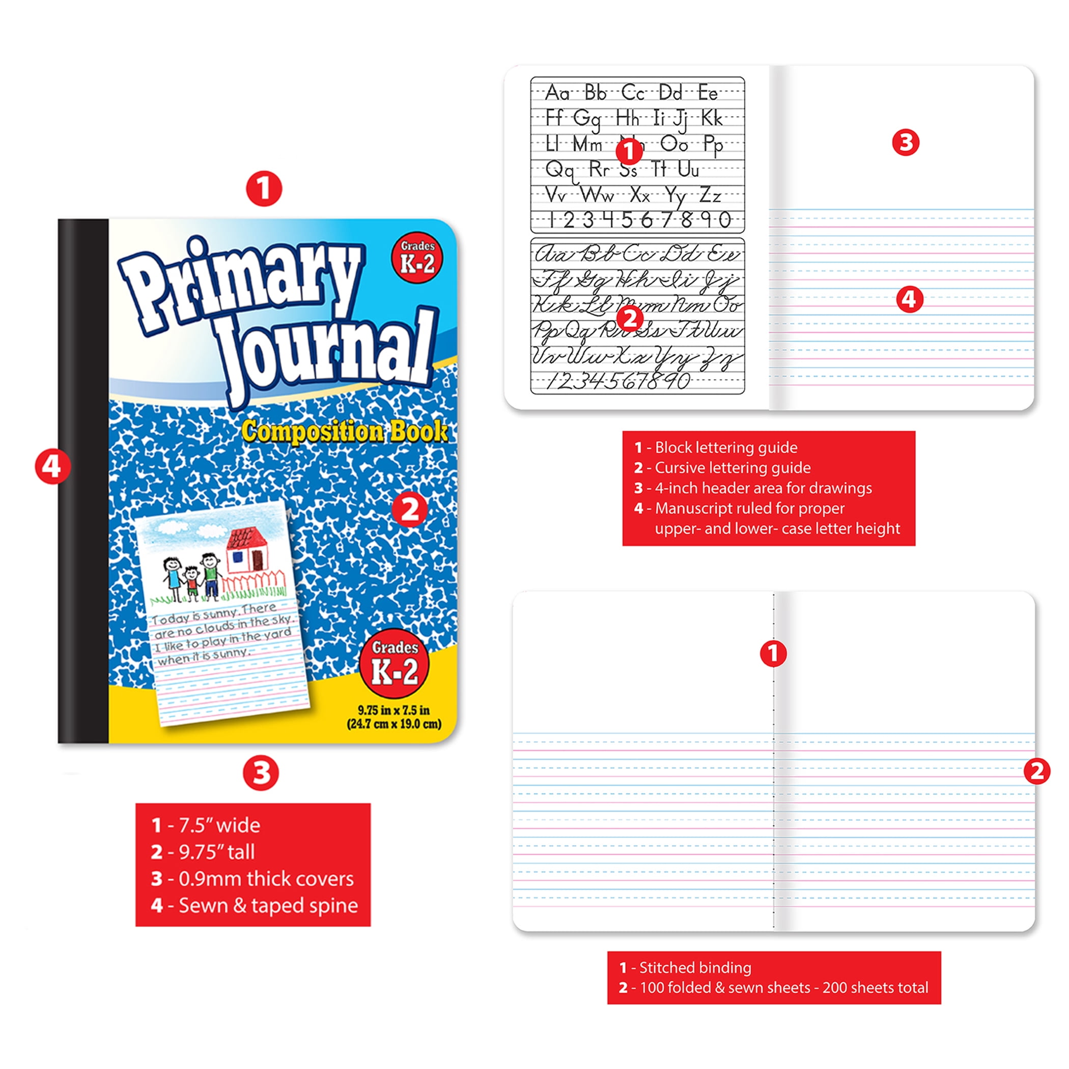 E-CLIPS USA Composition Notebooks, Primary Journal Composition