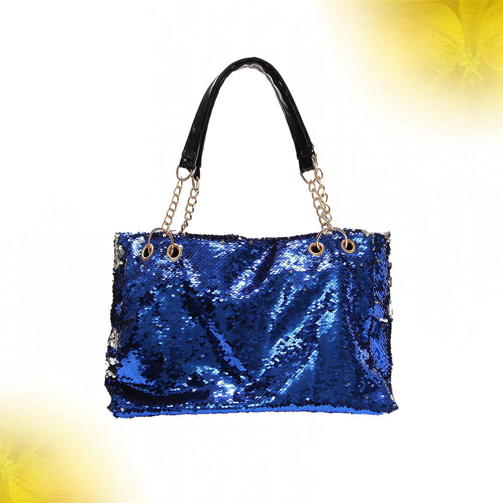  QTKJ Fashion Two Tone Reversible Sequin Tote Bag Zipper  Shoulder Bag with Chain and Leather Straps (Blue) : Clothing, Shoes &  Jewelry