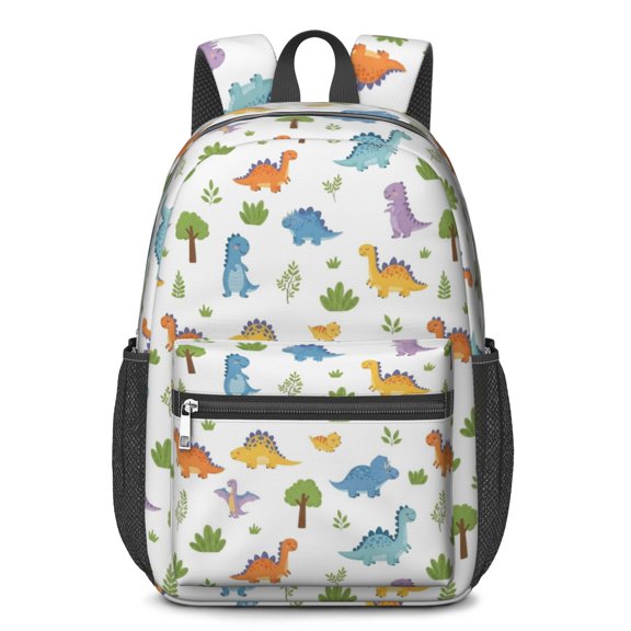 Dinosaur and Trees White Pattern 17" Waterproof Oxford School Backpacks for Teens, S-Shape Padded Straps, for School, Travel, Hiking, Camping
