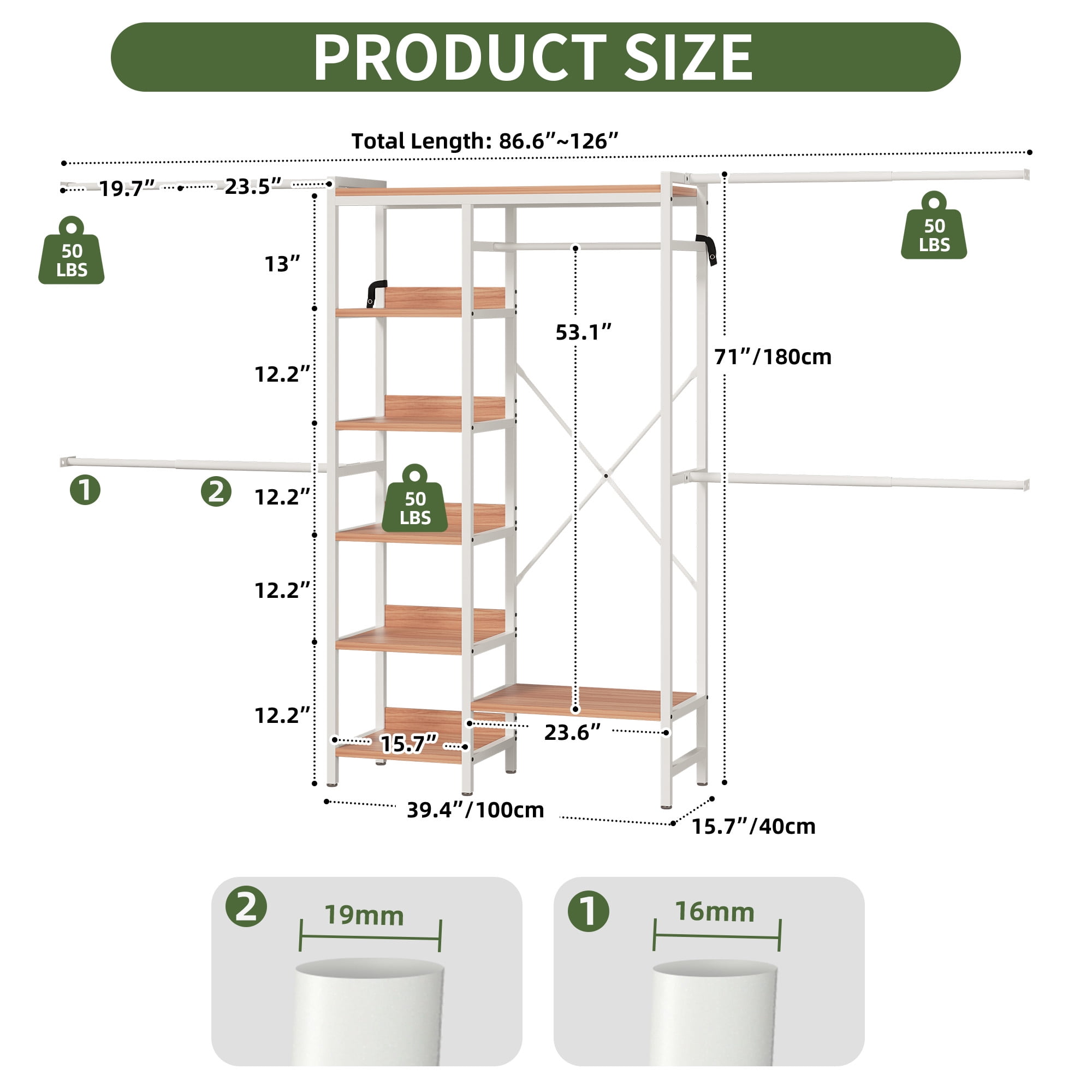 Uforic 7-Tier Heavy Duty Garment Rack,Walk In Clothes Rack,Closet Organizer System - White