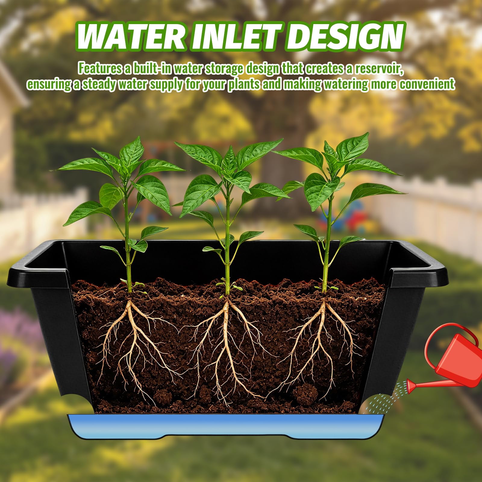 Window Boxes Black 7 Pack Plastic Rectangular Planters for Indoor/Outdoor Plants