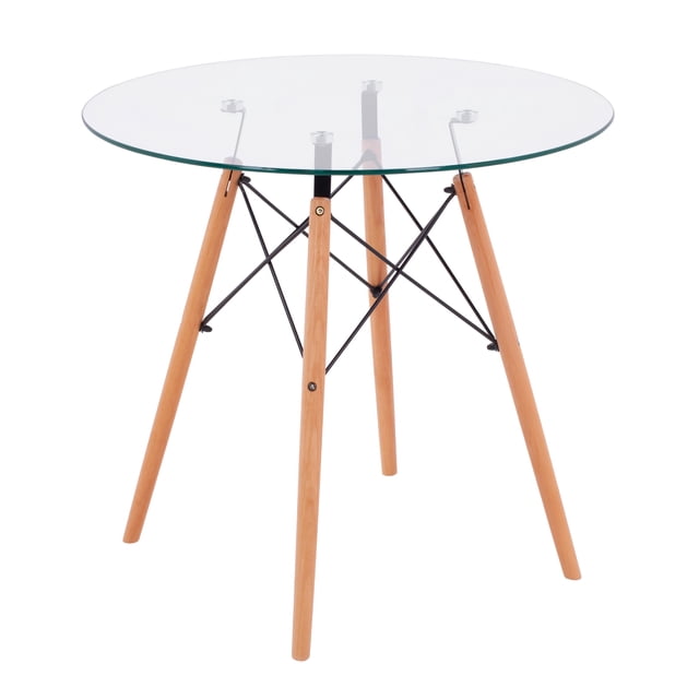 Mesa De Comedor Redonda NINON De Cristal Templado Para 4 Personas Con Patas Café Estilo Minimalista