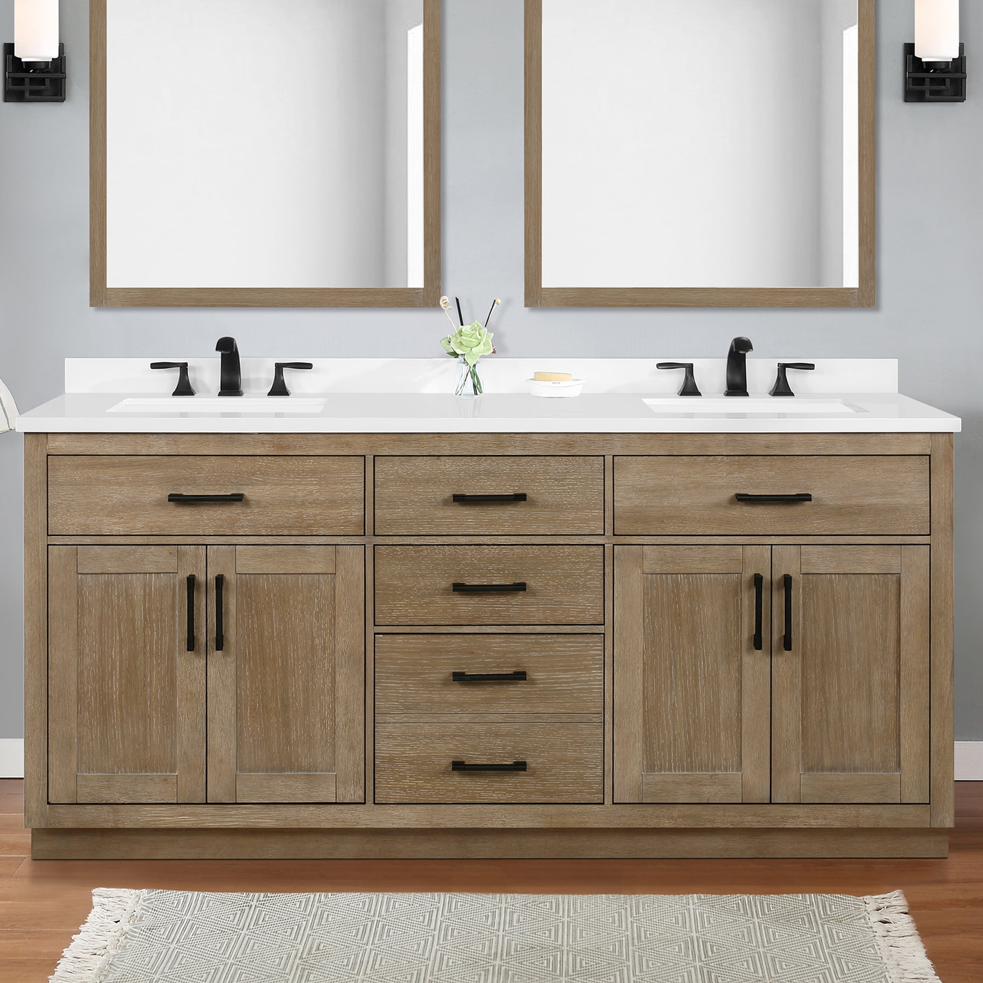 Ove Decors Bailey 72 W x 22" D Freestanding Bathroom Vanity with Double Sink, Driftwood Oak