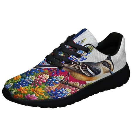 

Spring in Texas with Native Bird and Bluebonnets and Texas Indian Paintbrushes Shoes Sneakers Black Size 6