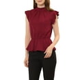 thumbnail image 4 of INSPIRE CHIC Women's Casual Ruffle Sleeve Pleated Frill Collar Peplum Blouse Tops M Burgundy, 4 of 5