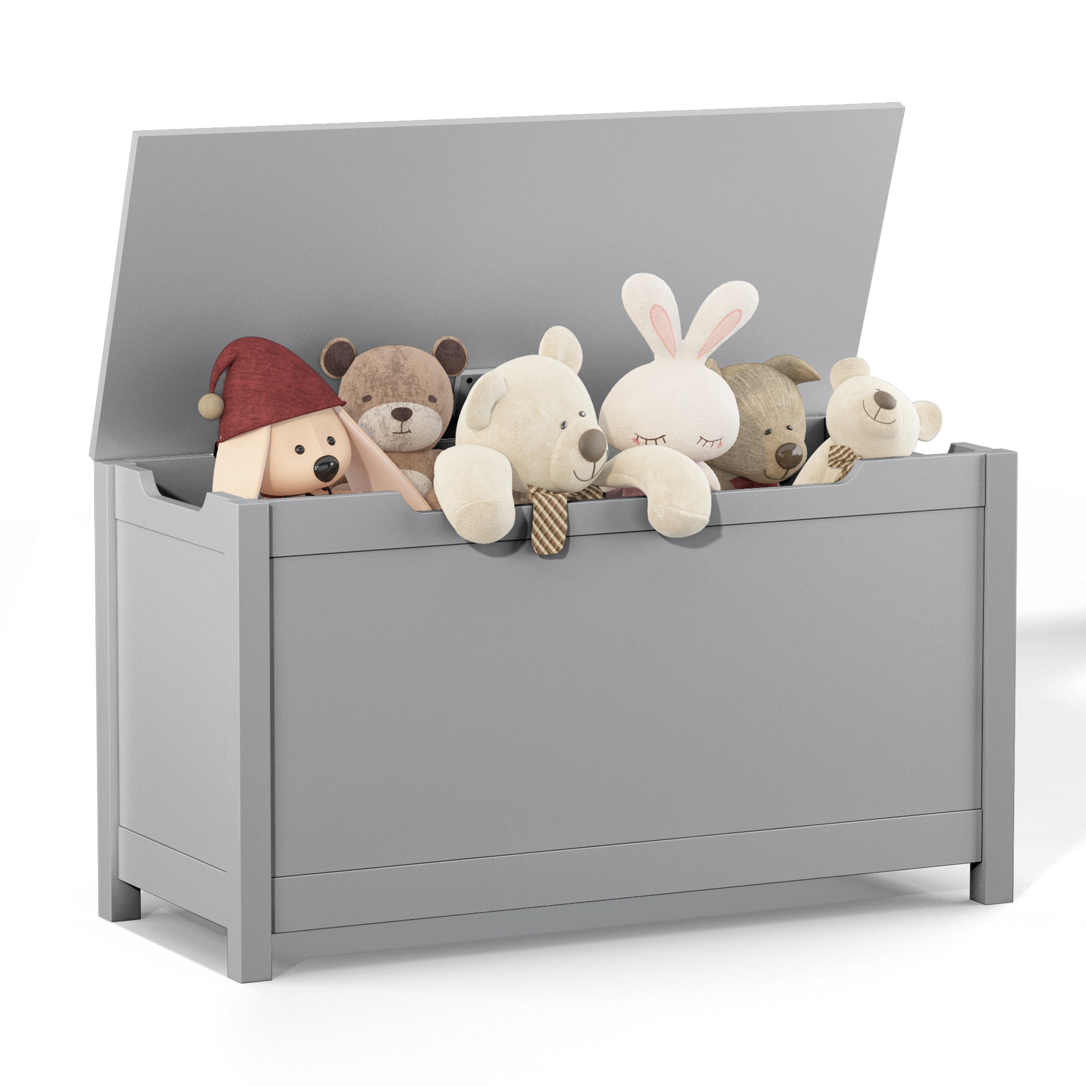 Noble House Thalhill 31.5" Kids Wooden Toy Box, Safety Hinged Lid Storage Chest Bench, Toy Organizer Kid Room, Gray