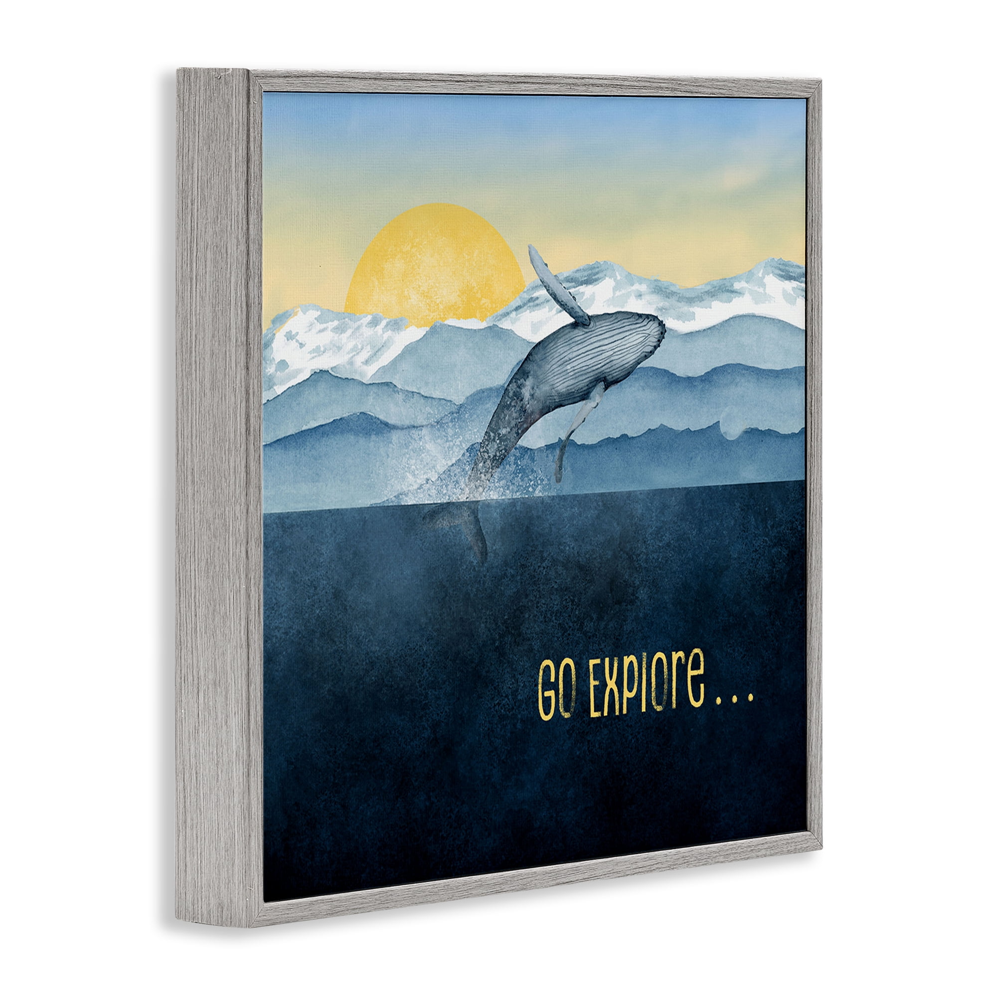 Go Explore Whale Breach Gray Framed Giclee Art, design by Brett Blumenthal