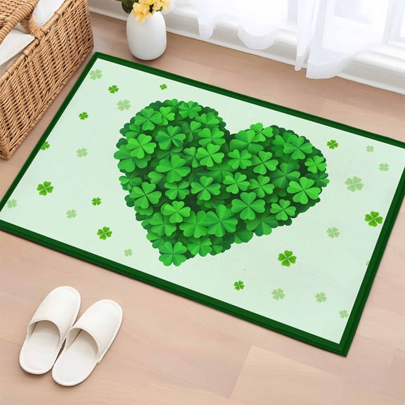 Saint Patrick's Day Entryway Rug 2'x3' Non Slip Front Door Mats, Spring Lucky Grass Love Heart Entrance Rugs Indoor Outdoor Carpet, Washable Floor Mats Small Area Rug for Bedroom Kitchen