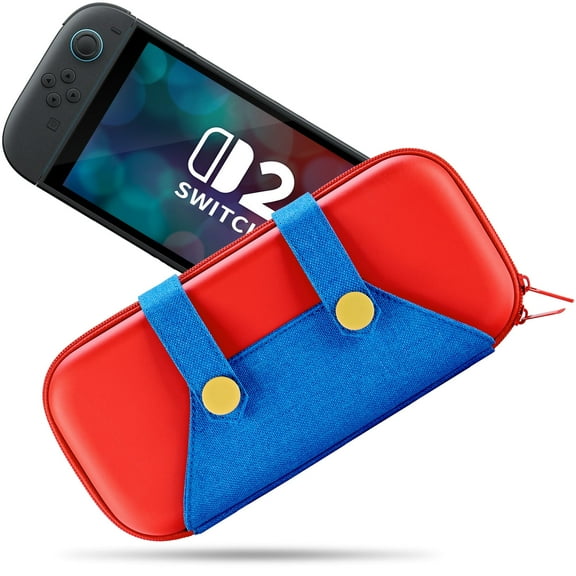 FUNLAB Switch 2 Case Compatible with Nintendo Switch/OLED 2025, Carrying Fun Case with 10 Game Cartridge Holders, Slim Storage Pouch - Red Blue