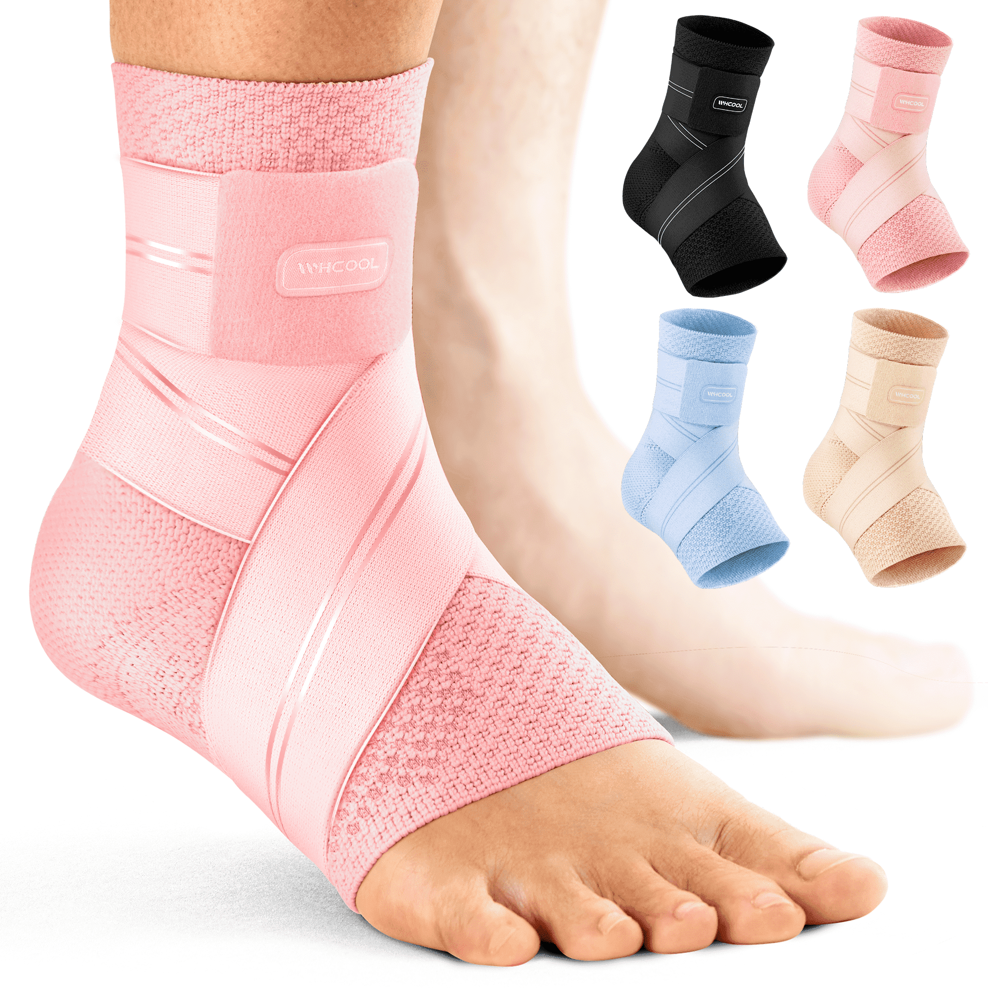 Whcool Adjustable Easy-Fit Ankle Support with Brace, Pink, XL