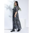 thumbnail image 3 of Globus Gloplus Women Navy V-Neck Floral Print Waist Tie-Up Plus Size Maxi Party Wrap Dress, 3 of 6