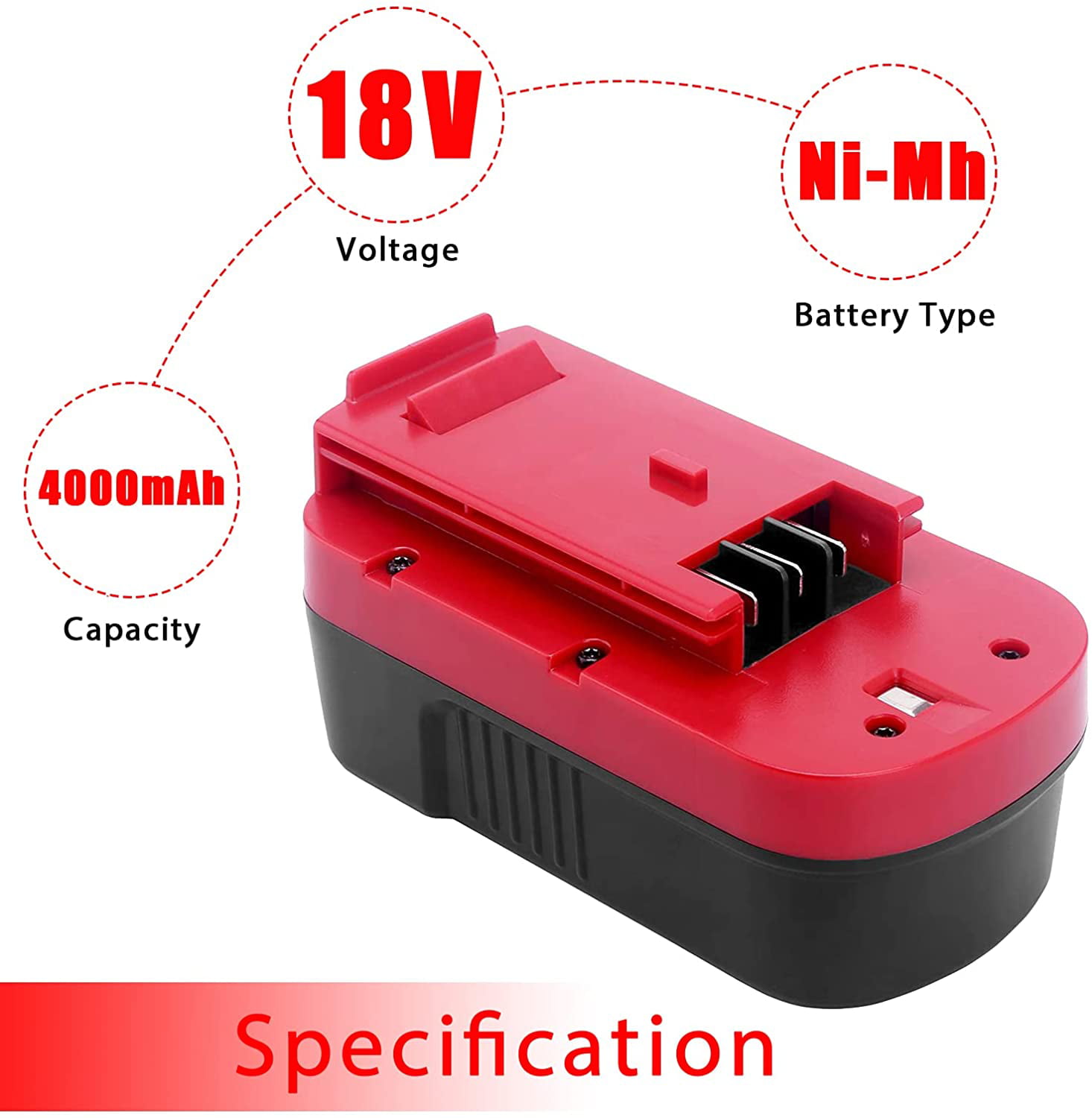 Upgraded to 6800mAh】HPB18 Battery Compatible with Black and Decker 18V  Battery Ni-Mh HPB18-OPE FSB18 A1718 Tools Battery