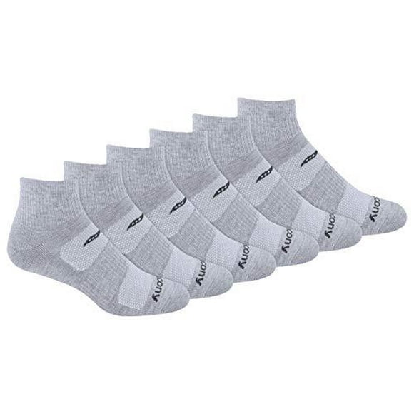 Saucony Men's Multi-Pack Mesh Ventilating Comfort Fit Performance Quarter Socks (6 &amp; 12, White (6 Pairs), Shoe Size: 8-12, Grey (6 Pairs), Shoe Size: 8-12