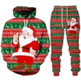 thumbnail image 1 of Christmas Santa Claus 3D Print Man Woman Hoodie + Pants 2pcs Sets New Year Holiday Party Casual Oversized Pullover Tracksuit Set, 1 of 4