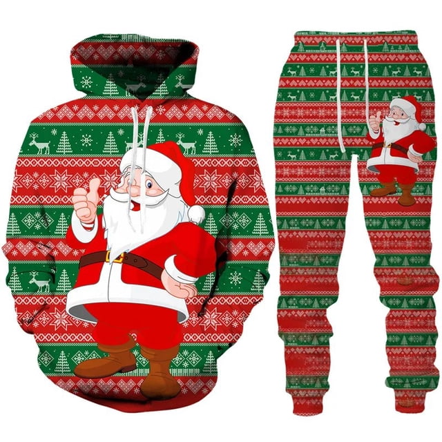 Christmas Santa Claus 3D Print Man Woman Hoodie + Pants 2pcs Sets New Year Holiday Party Casual Oversized Pullover Tracksuit Set