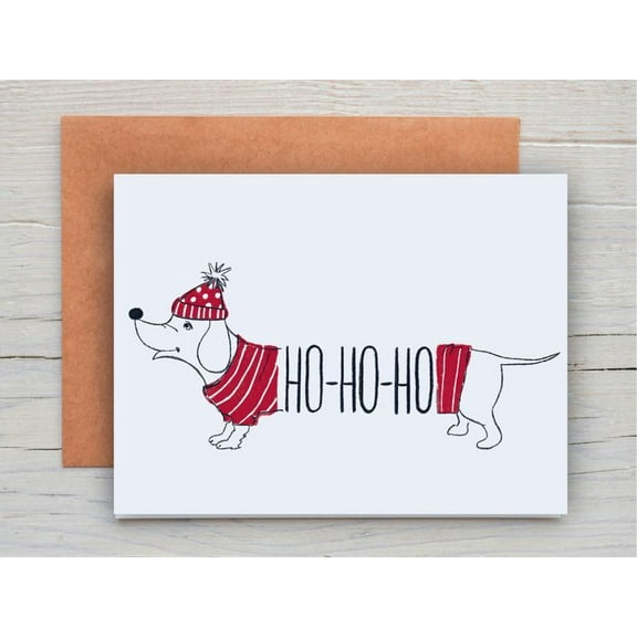 Funny Holiday Card - "HO-HO-HO" Dachshund in Sweater Design - Envelope Included, Blank Inside - Ideal Christmas Greeting Card for Dog Lovers