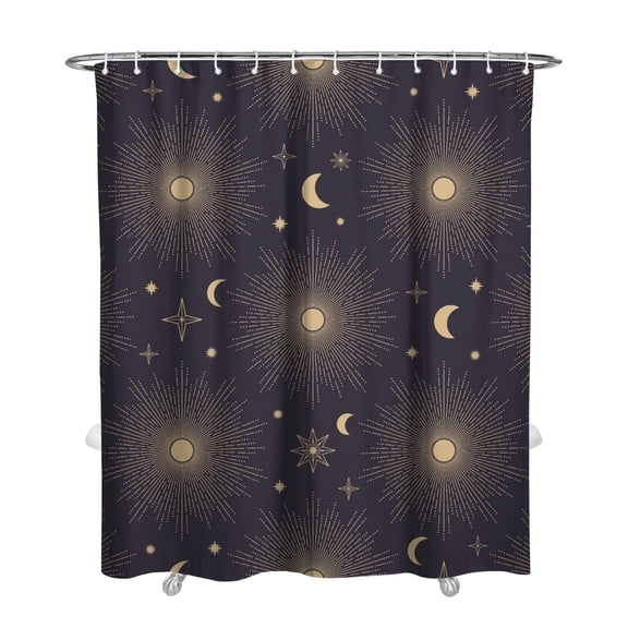 Shower Curtain with Gothic Celestial Design, Sun and Moon Astrology Print, Spiritual Mystical Night Sky Aesthetic, Waterproof Fabric, Includes Hooks, 72x84 Inch