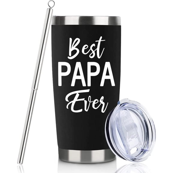 Papa Gifts from Grandchildren Gifts for Grandpa 20oz Black Best Papa Ever Travel Tumbler Fathers Day Birthday Bday Christmas Presents for Grandfather from Granddaughter Kids Coffee Cup With Straw