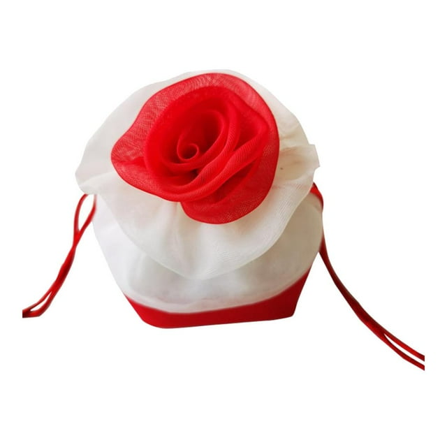 GUOOL Chinese Style Candy Bag Flower Gifts Pouch Drawstring Gift Bag Red