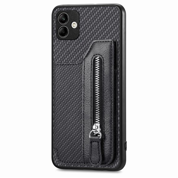 ELEHOLD Zipper Wallet Case for Samsung Galaxy A04E,Flip Folio Card Slots Zipper Storage Kickstand Function Magnetic Closure Full Body Shockproof Protective Case,black