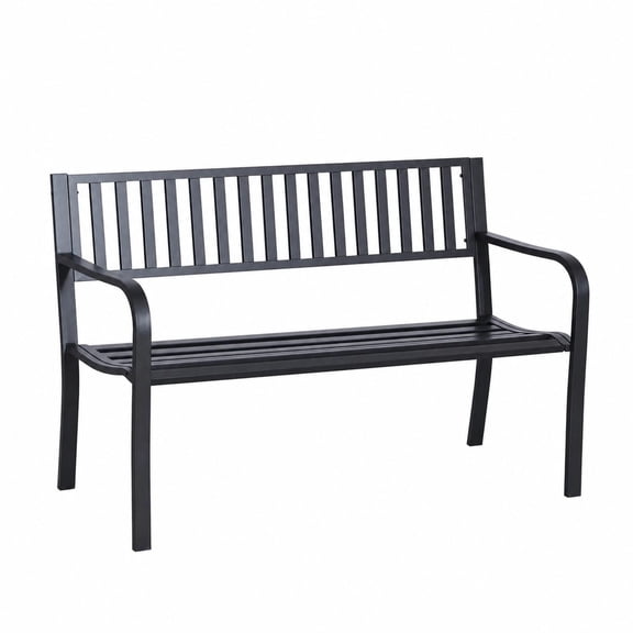 50-Inch Steel Outdoor Patio Bench 2-Person Slatted Park Bench, Black