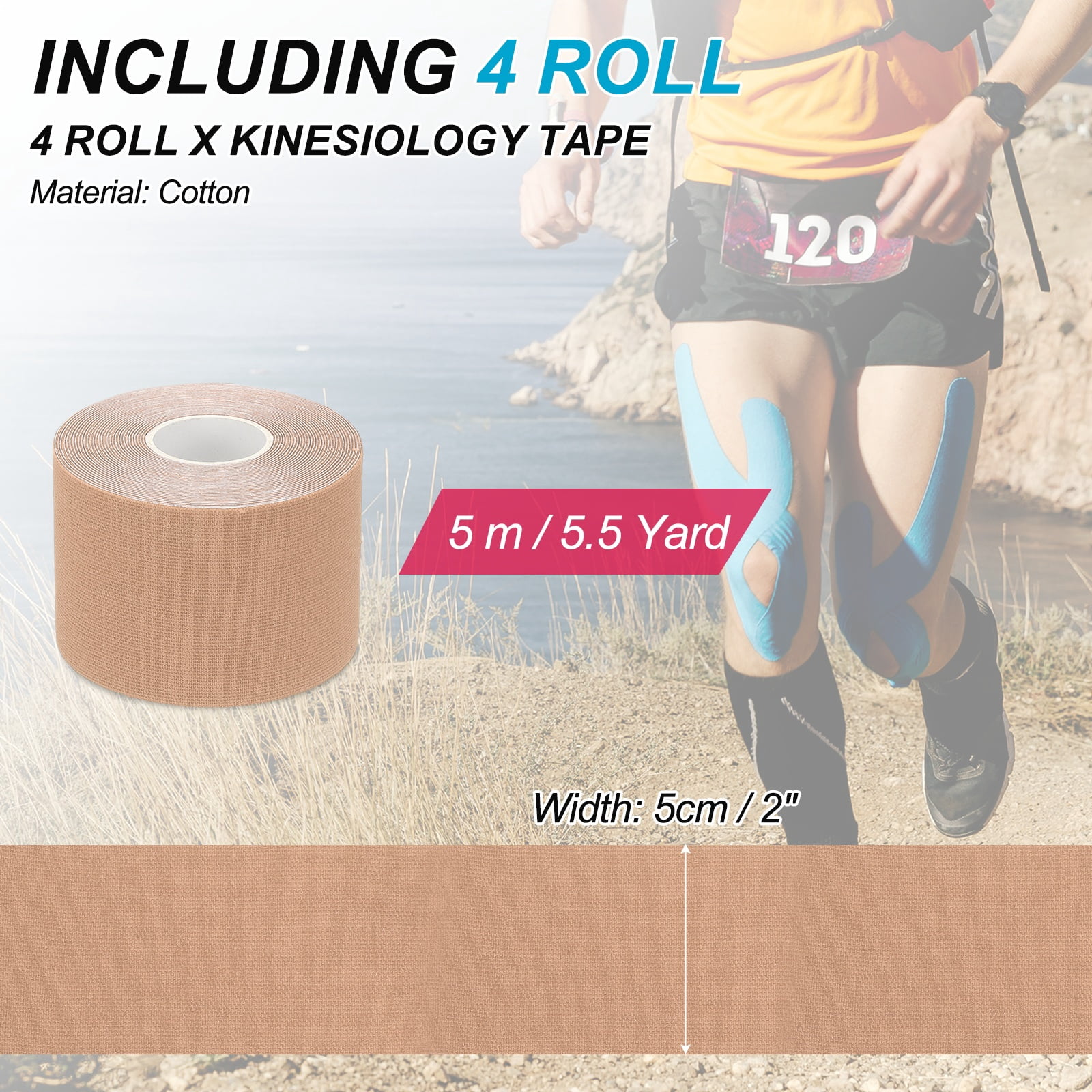 Uxcell Kinesiology Tape, Adhesive Cotton Sport Muscle Support Tapes Waterproof Elastic Tape for Knee Ankle Wrist Shoulder Skin Color