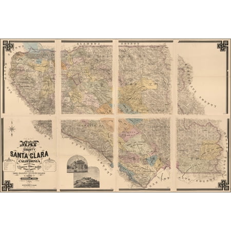 24"x36" Gallery Poster, map of the County of Santa Clara, California 1890