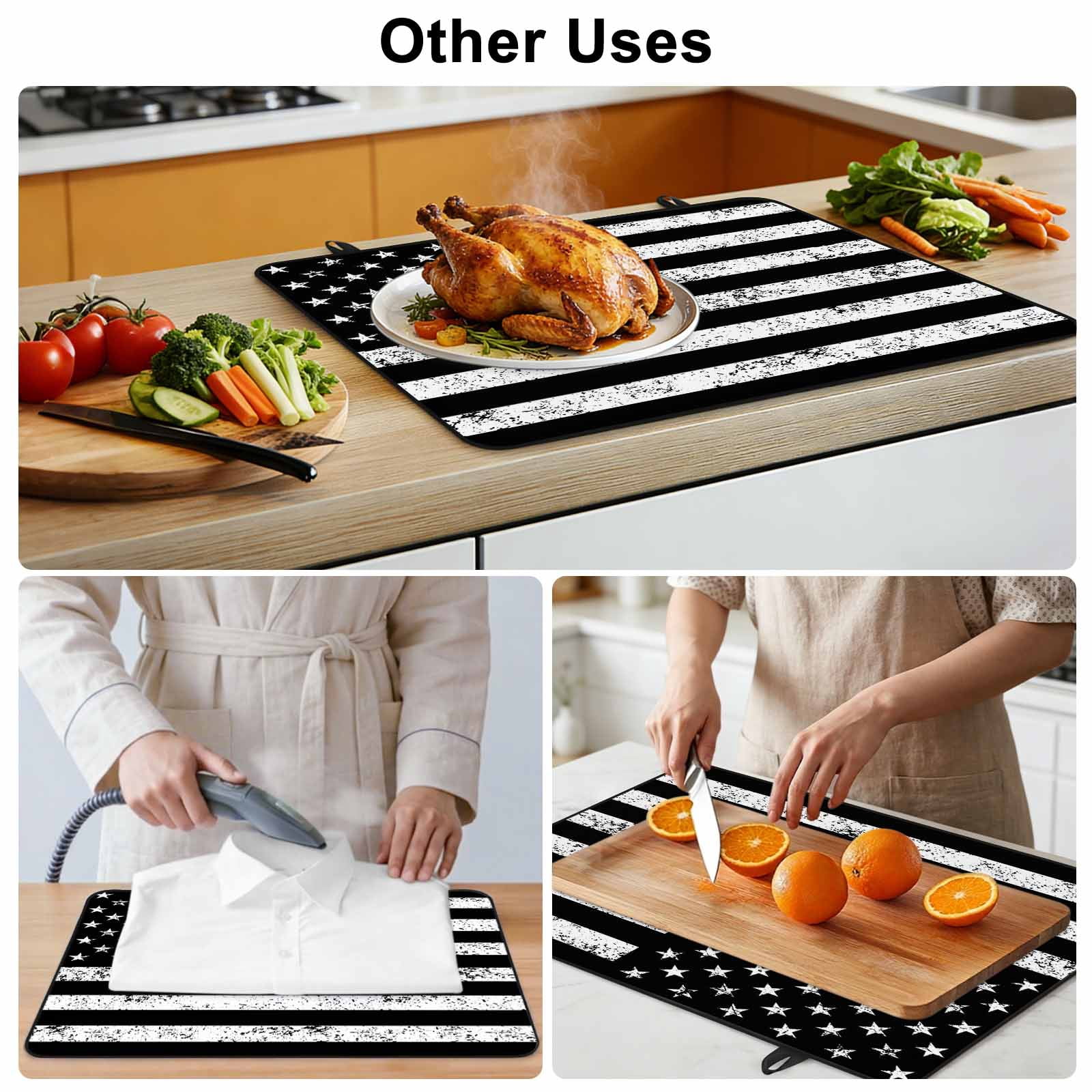 Black American Flag Stove Top Cover for Electric Stove, Heat-proof & Non Slip Glass Top Stove Cover Protector, Vintage USA Flag Kitchen Flat Cooktop Rubber Mat 24x21 Inches