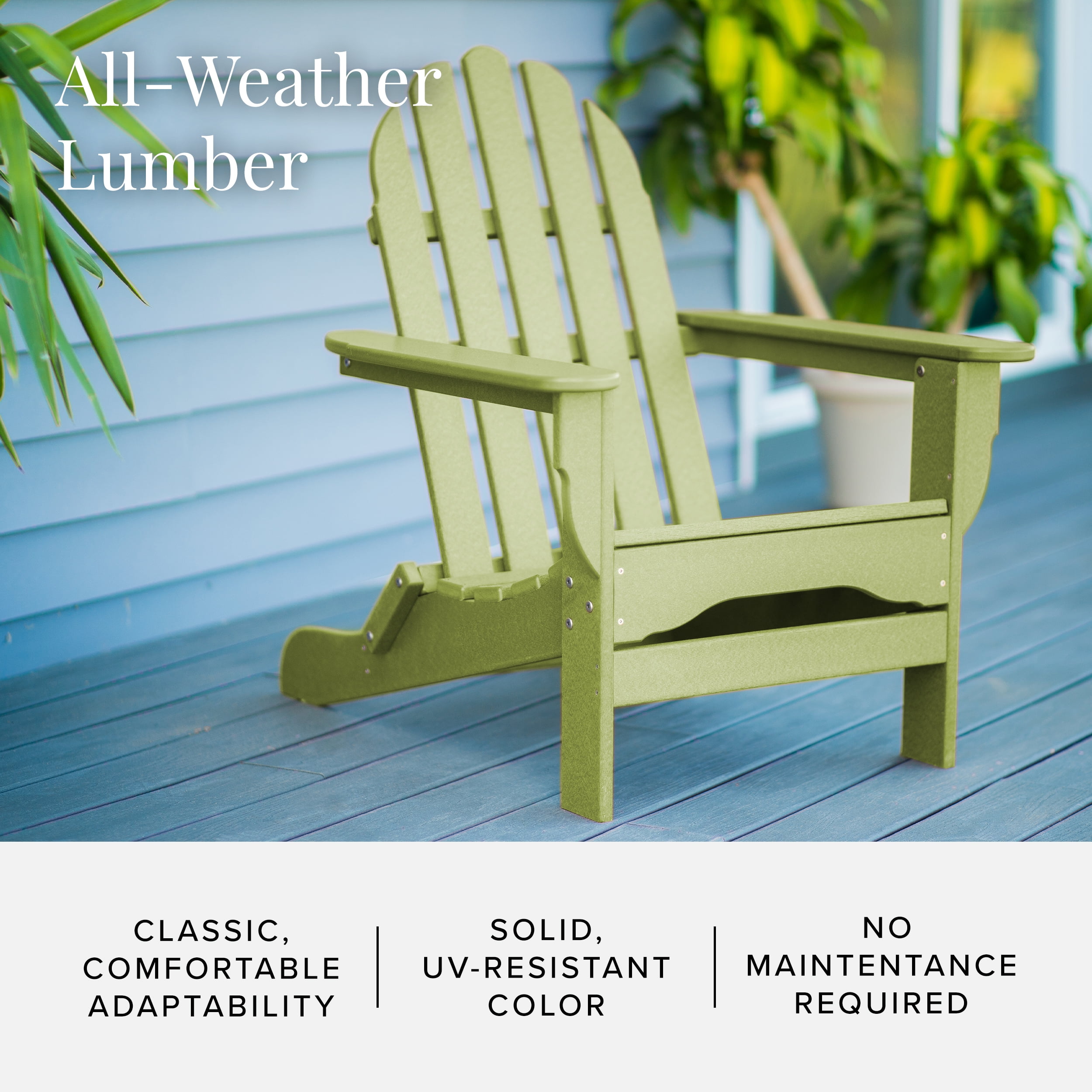 DuroGreen Adirondack Chairs Made With All-Weather Tangent lumber, Set of 2, Oversized, High End Classic Patio Furniture for Porch, Lawn, Deck, or Fire Pit, No Maintenance, USA Made, Lime Green