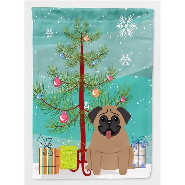Carolines Treasures BB4130GF Merry Christmas Tree Pug Brown Flag Garden Size