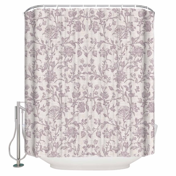 Small Stall Shower Curtain 36x72 Inch Narrow Half Size Farmhouse Flower Bath Curtains Bathroom Decor Botanical Vintage Purple Leaf Plant Waterproof Fabric Shower Curtain Set with Hooks 36 Inch