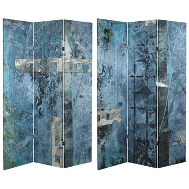 Oriental Furniture 6 ft. Tall Blue Dream Canvas Room Divider - 3 Panel
