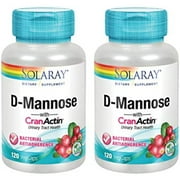 SOLARAY D-Mannose with CranActin Cranberry Extract 1000mg , for Normal, Healthy Urinary Tract Support , with Vitamin C , Non-GMO & Vegan , 120 Count , 2 pk 120 Count (Pack of 2)