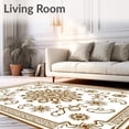 thumbnail image 2 of ODIKA 5'x7' Machine Washable Non-Slip Area Rug, Scrollwork with Ornamental Damask and Interlocking Florals High Traffic Rug, Brown, 470559, 2 of 7