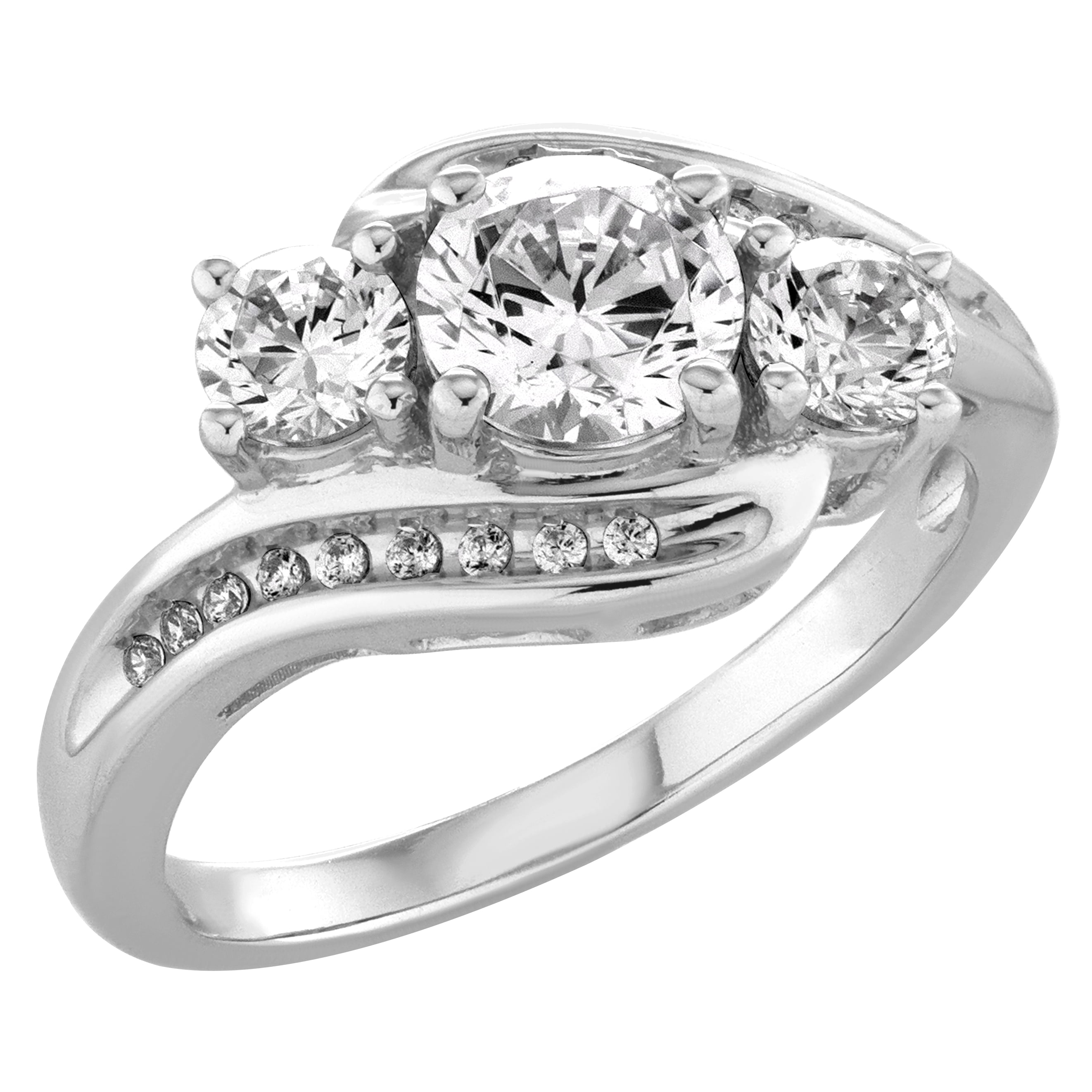 Jay Heart Designs 925 Sterling Silver 3 Stone Bypass Simulated White Diamond Ring