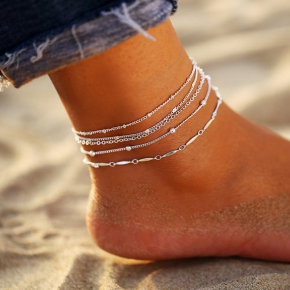 Eosunjian 5Pcs/Set Women Beads Charm Chain Anklet Ankle Bracelet Beach Barefoot Jewelry