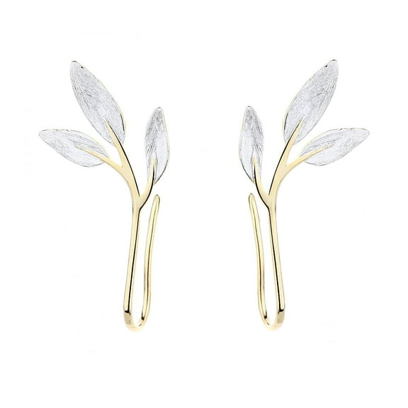 Handmade Sterling Silver and 14K Gold  Plated Pull-Through Leaf Earrings