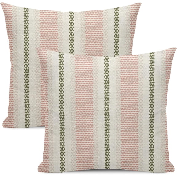 Pink Sage Green Pillow Covers 18x18 Set of 2 Boho Outdoor Striped Throw Pillow Covers Abstract Modern Geometry Decorative Pillowcase Farmhouse Linen Cushion Case Decorations for Sofa Couch