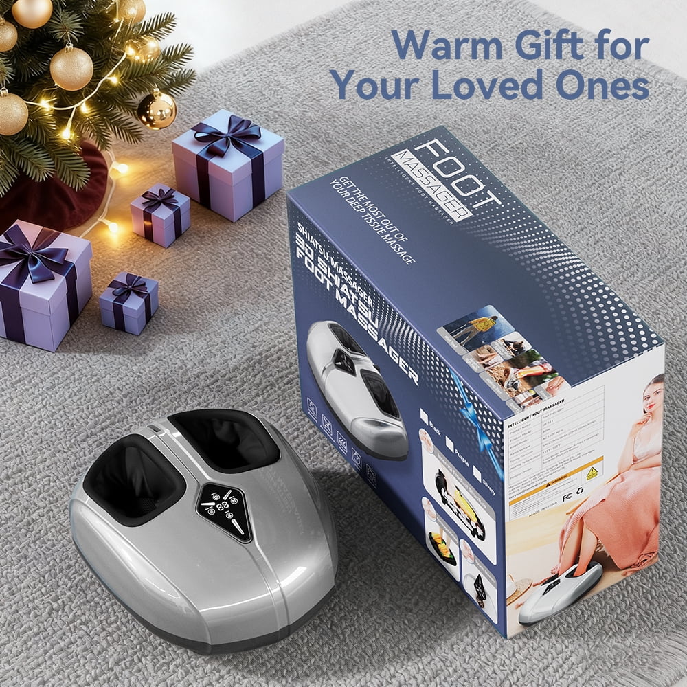 Foot Massager with Heat, Caveen Shiatsu Feet Massager Machine with 4 Modes & 5 Intensities, Auto-off Timers, Relax for Home or Office, Silver