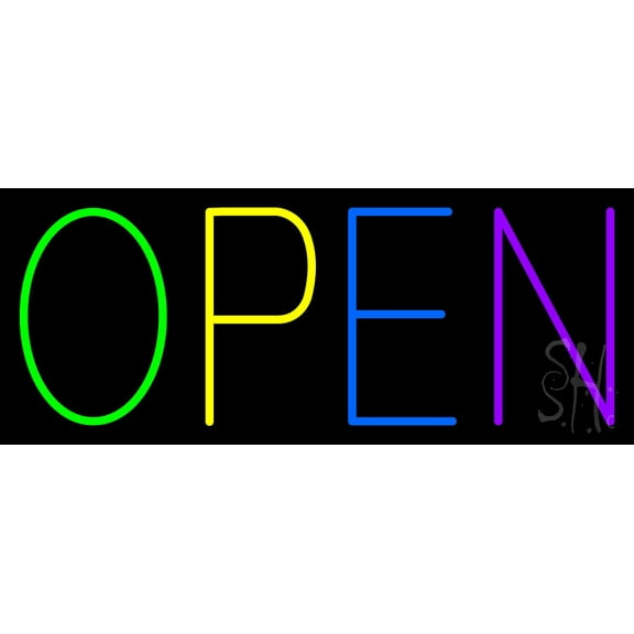 Open Multi Colors LED Neon Sign 13 x 32 - inches, Clear Edge Cut Acrylic Backing, with Dimmer - Bright and Premium built indoor LED Neon Sign for storefront.