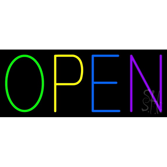 Open Multi Colors LED Neon Sign 10 x 24 - inches, Clear Edge Cut Acrylic Backing, with Dimmer - Bright and Premium built indoor LED Neon Sign for storefront.