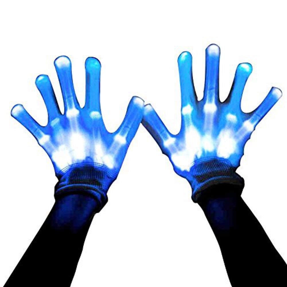 iUnisy LED Color Changing Flashing Skeleton Gloves Novelty Halloween Costume Party Concert Prop Blue Light 