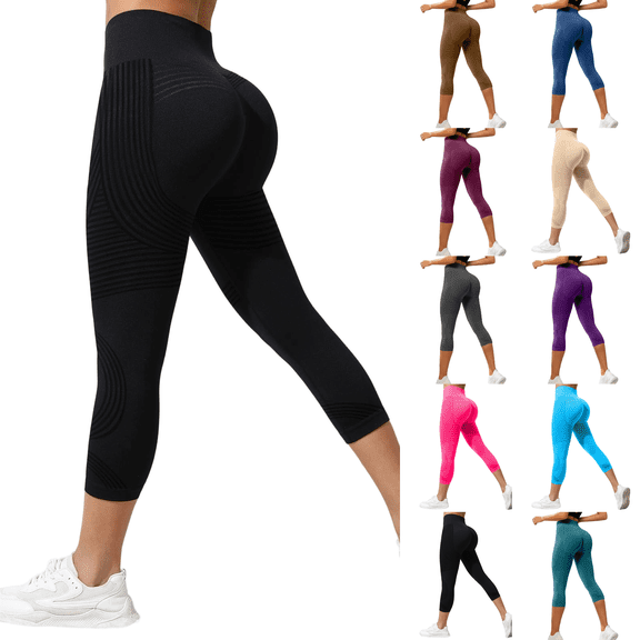 Capri Leggings Anti Cellulite Compression 3D Leggings Women,Tummy Control with Resistance Bands Yoga Capri Legging Black XL